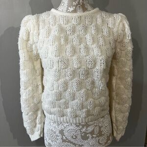Vintage Cropped White Popcorn Sweater / Size Small / Pullover / 1990s